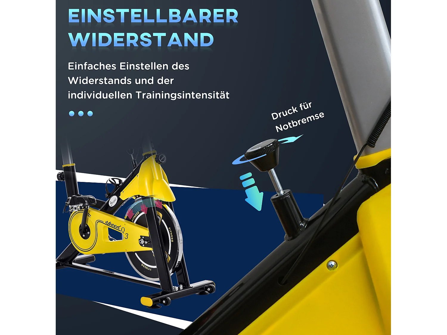 Vélo d'appartement réglable en hauteur avec transmission par courroie, écran LCD, acier et ABS, jaune (45.5x100x101-113cm)