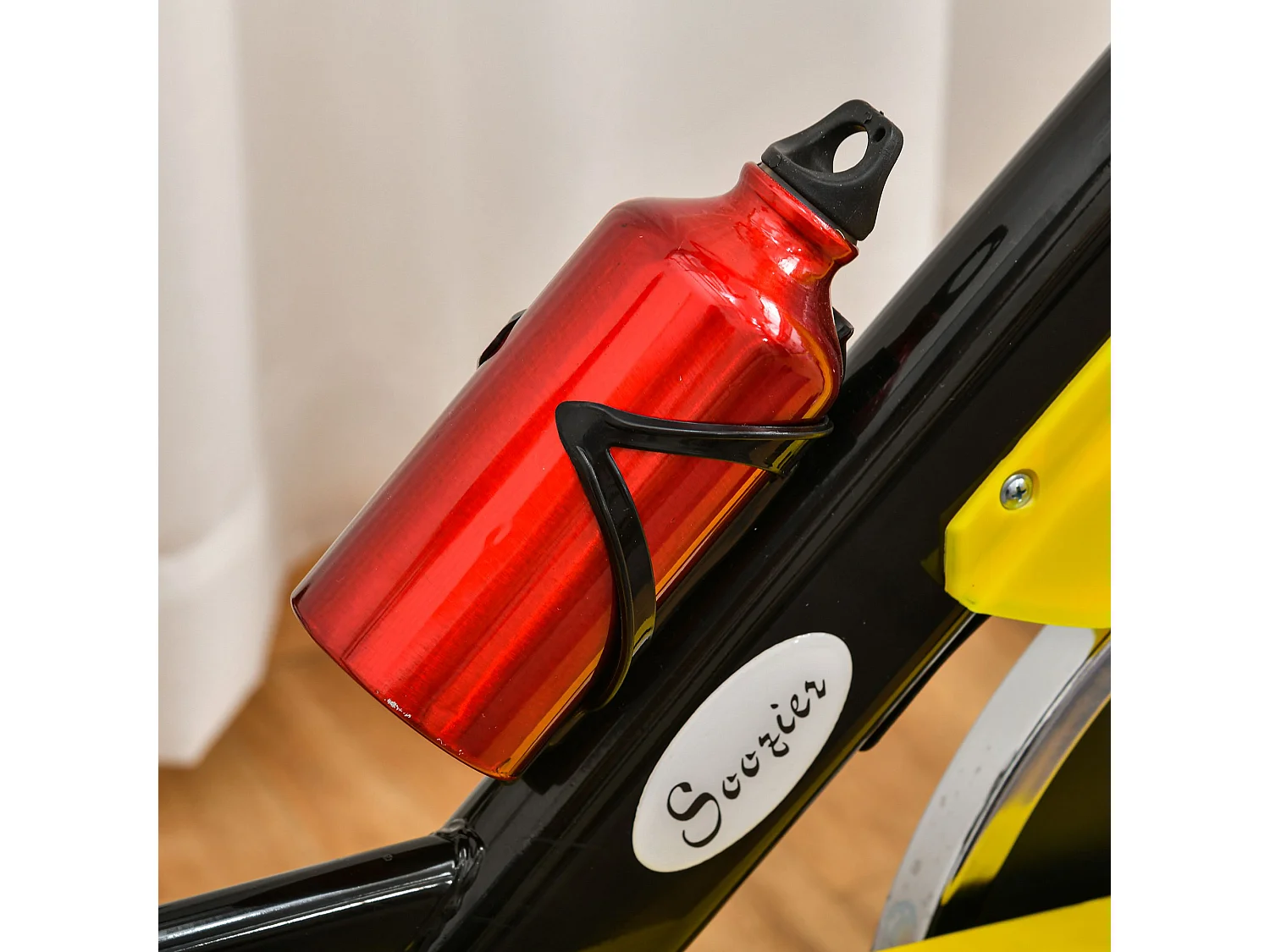 Vélo d'appartement réglable en hauteur avec transmission par courroie, écran LCD, acier et ABS, jaune (45.5x100x101-113cm)