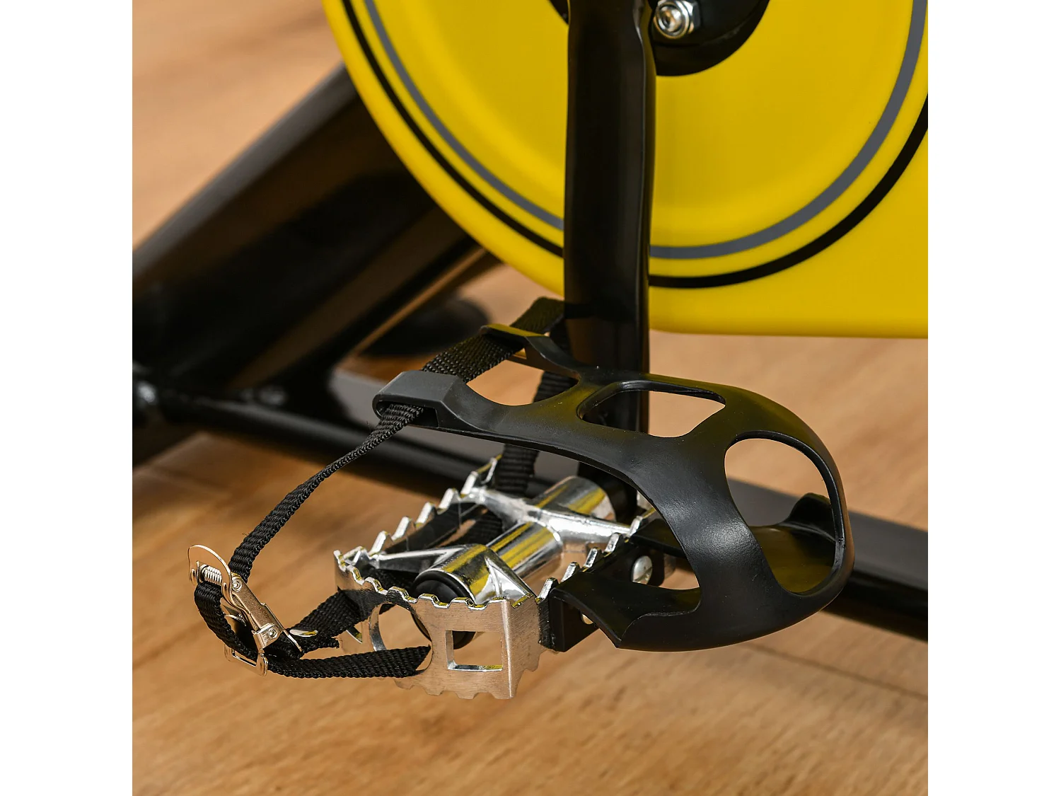 Vélo d'appartement réglable en hauteur avec transmission par courroie, écran LCD, acier et ABS, jaune (45.5x100x101-113cm)