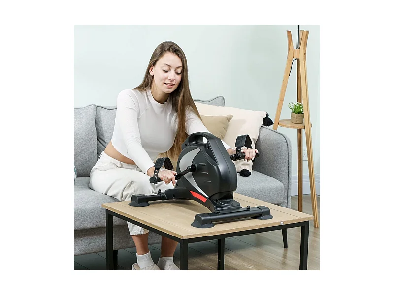 Mini pédalier d'entraînement silencieux avec résistance magnétique 8 niveaux, acier, noir (58x48x37cm)