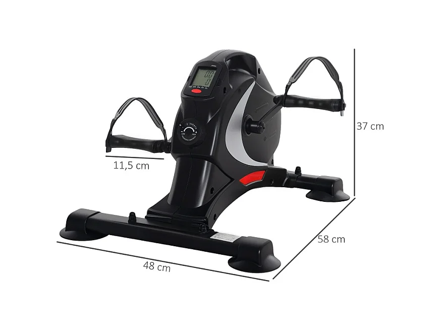Mini pédalier d'entraînement silencieux avec résistance magnétique 8 niveaux, acier, noir (58x48x37cm)