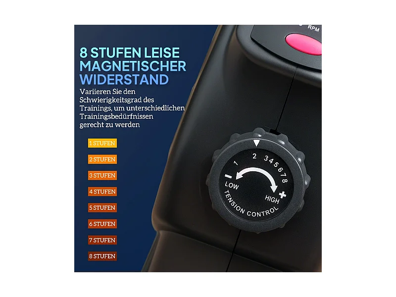 Mini pédalier d'entraînement silencieux avec résistance magnétique 8 niveaux, acier, noir (58x48x37cm)