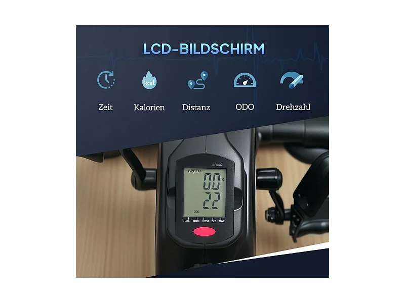 Mini pédalier d'entraînement silencieux avec résistance magnétique 8 niveaux, acier, noir (58x48x37cm)