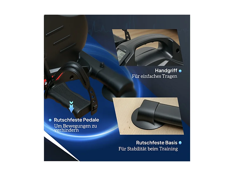 Mini pédalier d'entraînement silencieux avec résistance magnétique 8 niveaux, acier, noir (58x48x37cm)