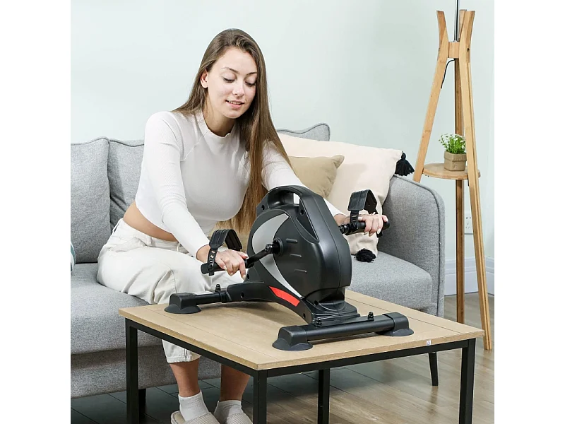 Mini pédalier d'entraînement silencieux avec résistance magnétique 8 niveaux, acier, noir (58x48x37cm)