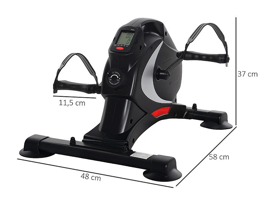 Mini pédalier d'entraînement silencieux avec résistance magnétique 8 niveaux, acier, noir (58x48x37cm)