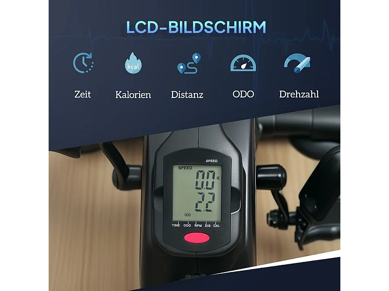 Mini pédalier d'entraînement silencieux avec résistance magnétique 8 niveaux, acier, noir (58x48x37cm)