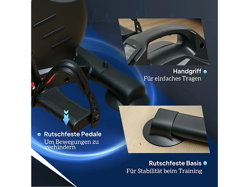 Mini pédalier d'entraînement silencieux avec résistance magnétique 8 niveaux, acier, noir (58x48x37cm)