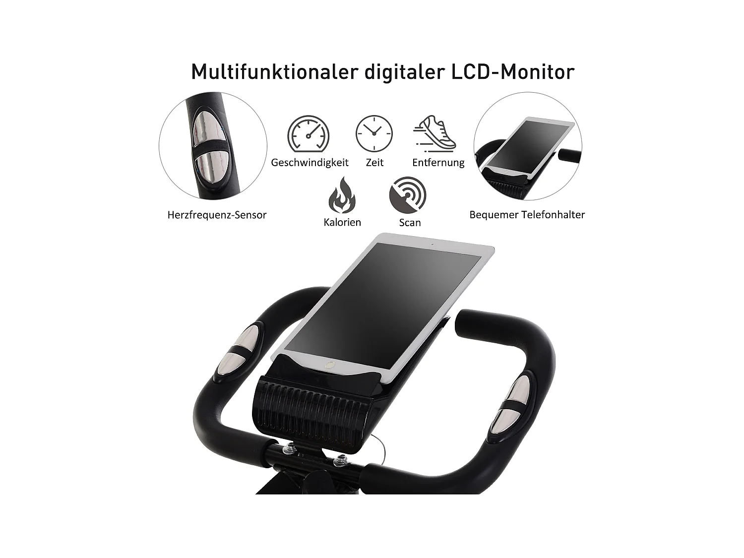 Vélo d'appartement pliable 2-en-1, résistance magnétique 8 niveaux, acier, noir (105x48x118 cm)