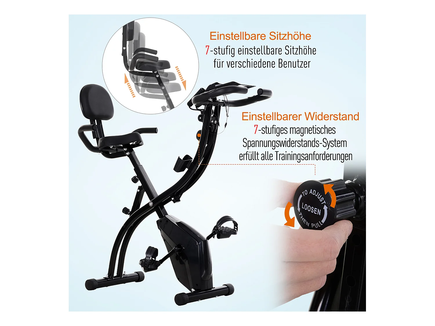 Vélo d'appartement pliable 2-en-1, résistance magnétique 8 niveaux, acier, noir (105x48x118 cm)