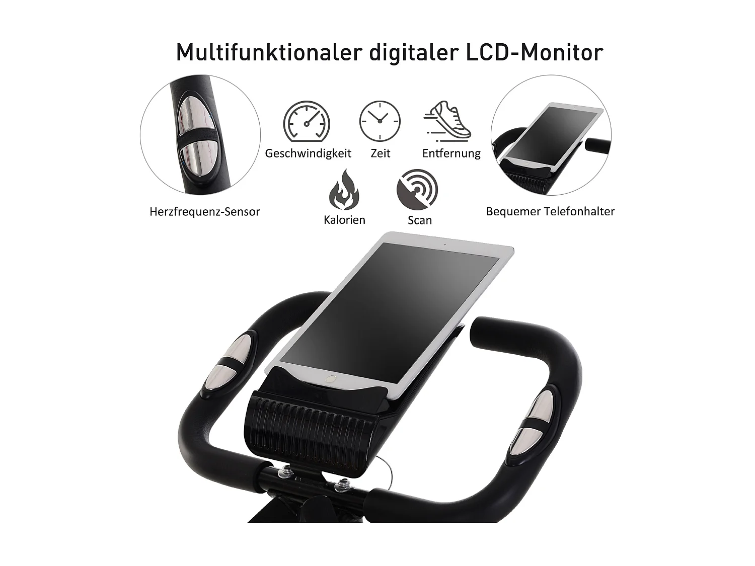 Vélo d'appartement pliable 2-en-1, résistance magnétique 8 niveaux, acier, noir (105x48x118 cm)