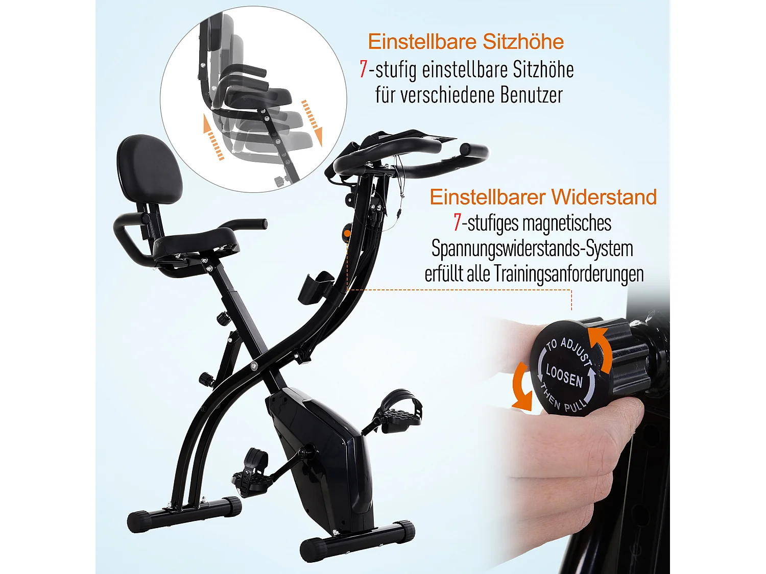 Vélo d'appartement pliable 2-en-1, résistance magnétique 8 niveaux, acier, noir (105x48x118 cm)