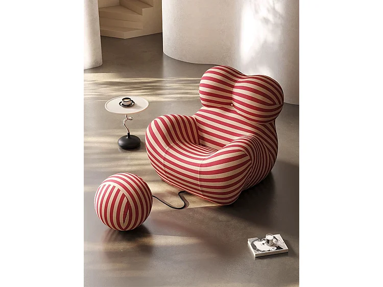 Samendrukbare hoekbank, ergonomisch omhullend design, zachte stof, rood en geel (118x102x93cm)