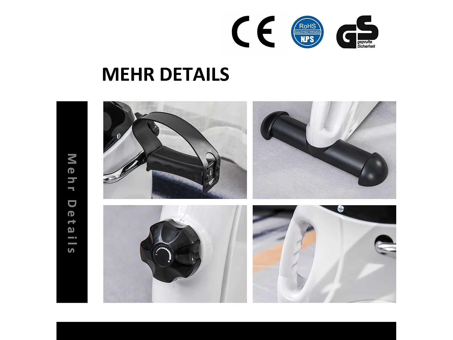 Mini compacte hometrainer voor training en revalidatie, ijzer, wit (40x39x29cm)