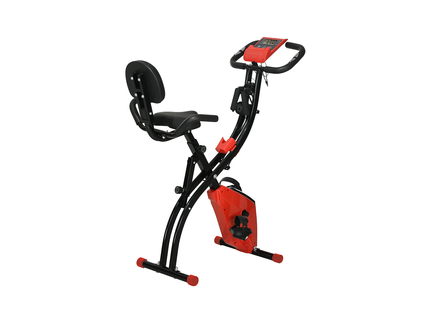 Vélo d'appartement pliable 2-en-1 avec écran LCD et résistance magnétique 8 niveaux, acier, rouge (105x48x118 cm)