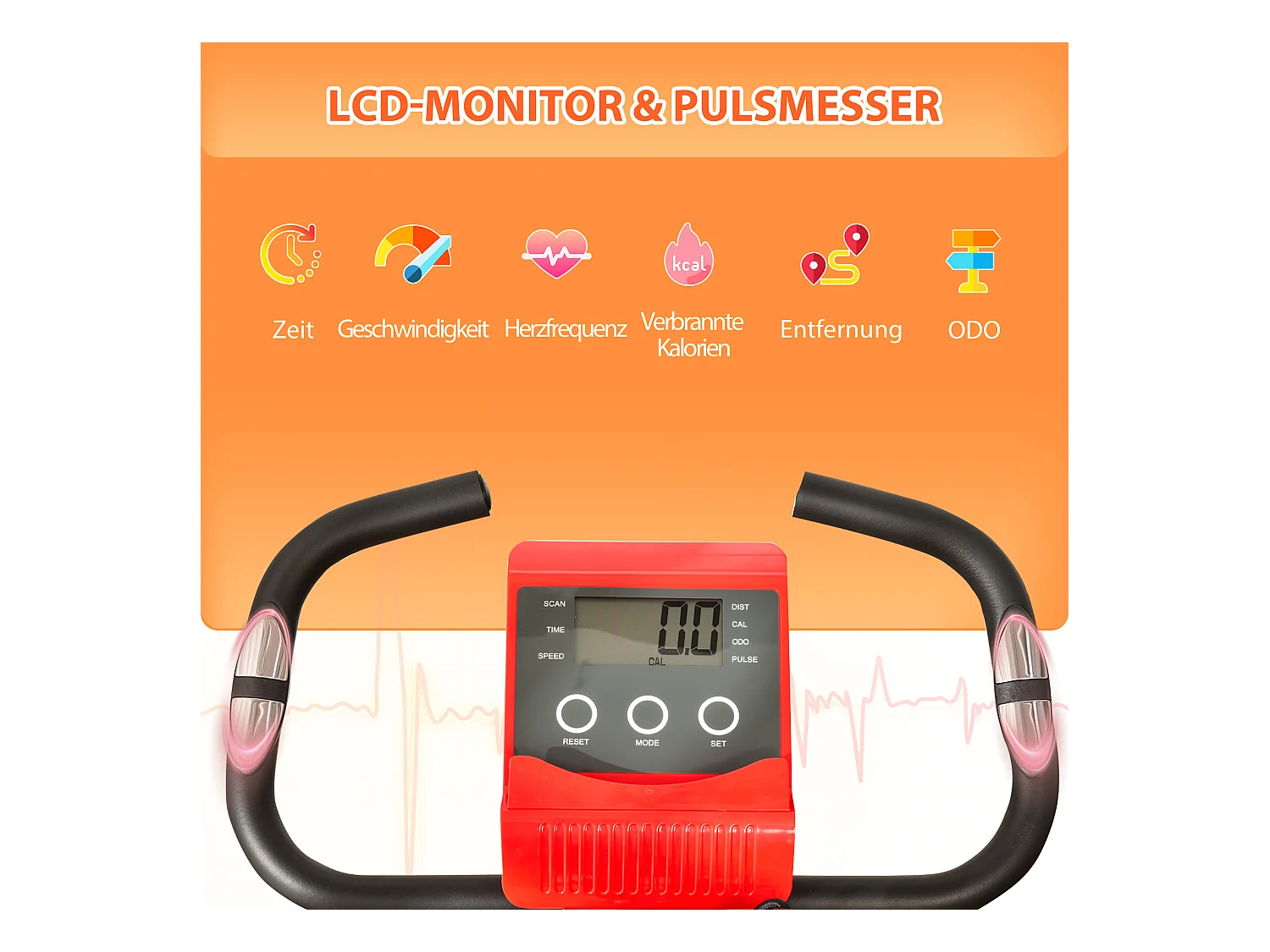 Vélo d'appartement pliable 2-en-1 avec écran LCD et résistance magnétique 8 niveaux, acier, rouge (105x48x118 cm)