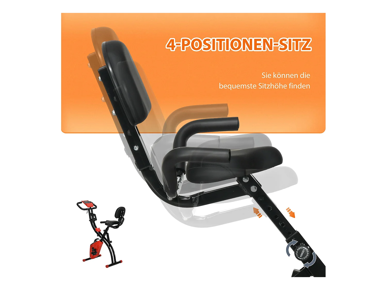 Vélo d'appartement pliable 2-en-1 avec écran LCD et résistance magnétique 8 niveaux, acier, rouge (105x48x118 cm)