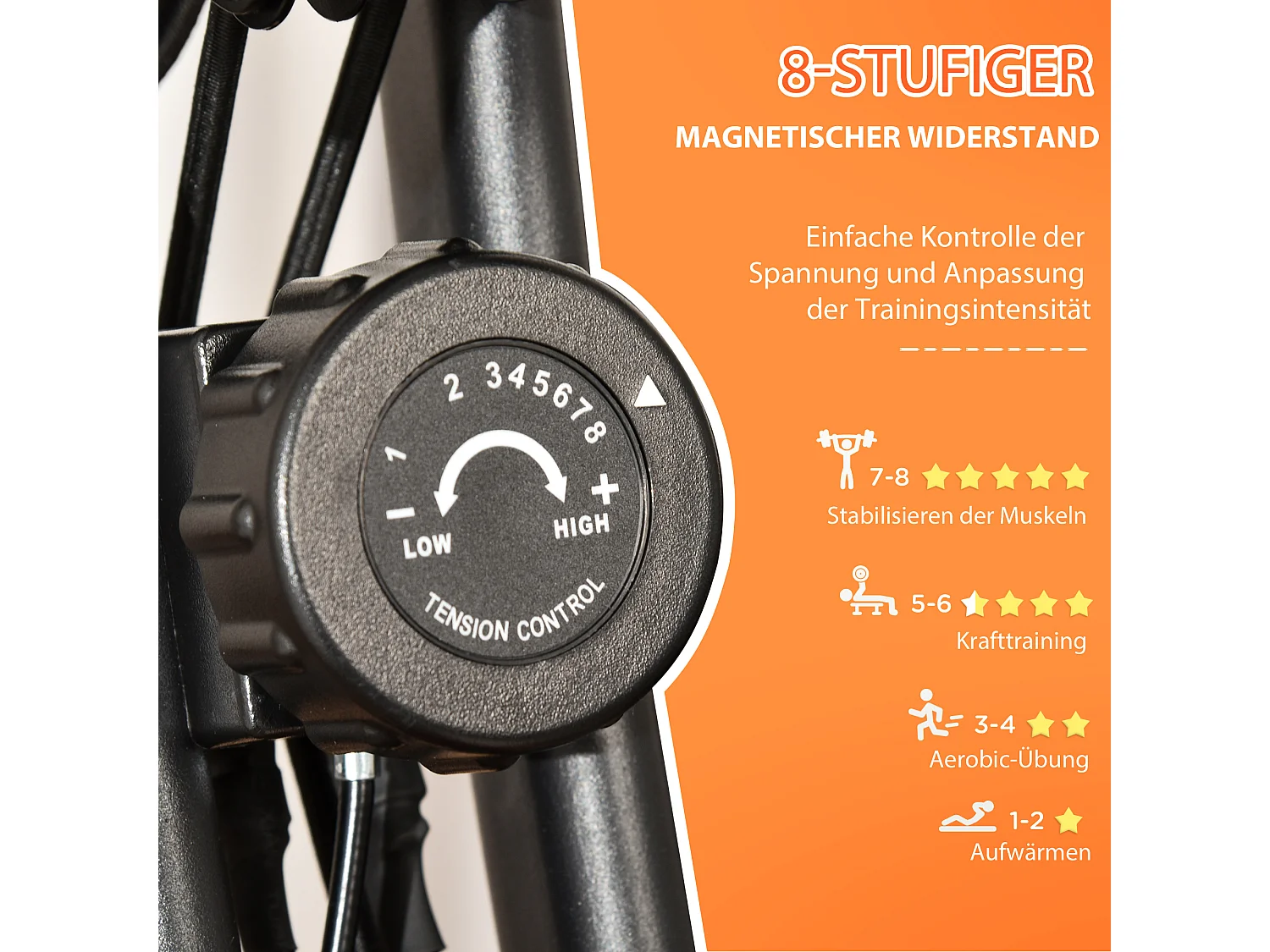 Vélo d'appartement pliable 2-en-1 avec écran LCD et résistance magnétique 8 niveaux, acier, rouge (105x48x118 cm)