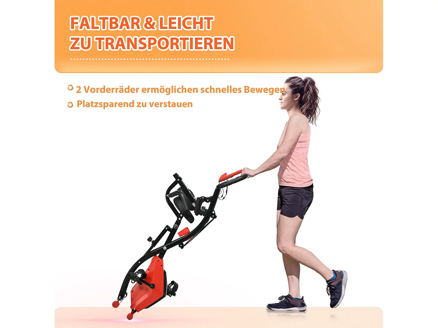 Vélo d'appartement pliable 2-en-1 avec écran LCD et résistance magnétique 8 niveaux, acier, rouge (105x48x118 cm)