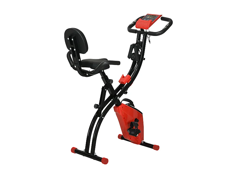 Vélo d'appartement pliable 2-en-1 avec écran LCD et résistance magnétique 8 niveaux, acier, rouge (105x48x118 cm)