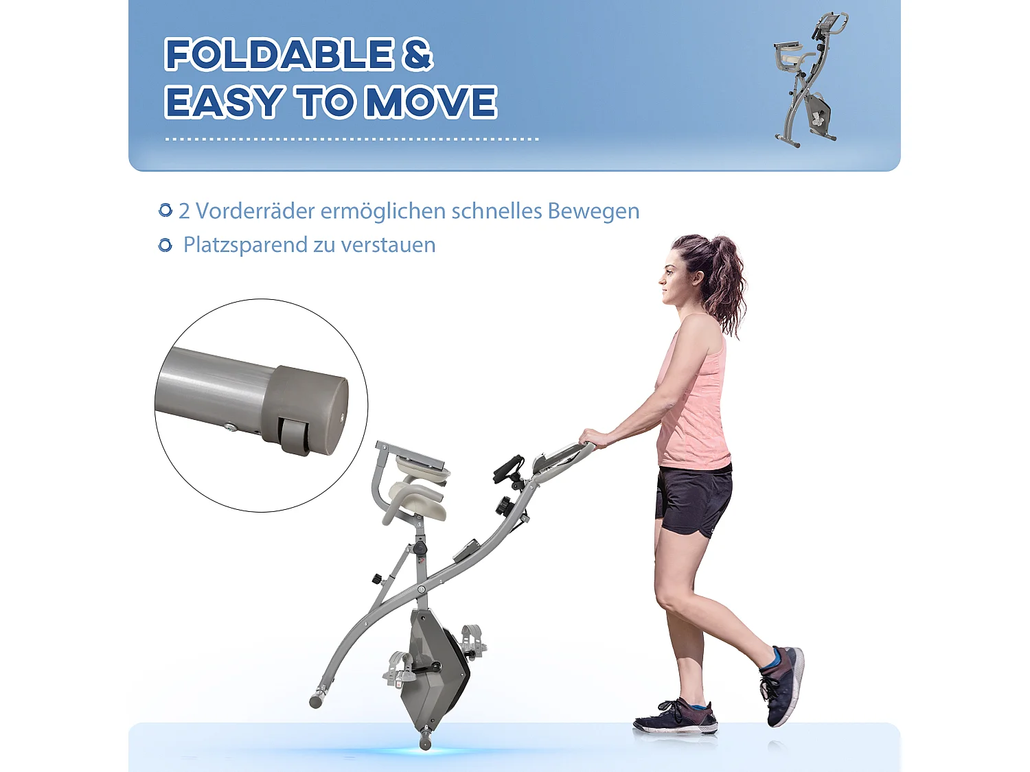 Vélo d'appartement pliable 2-en-1 avec écran LCD, résistance magnétique 8 niveaux, acier, gris (105x48x118 cm)