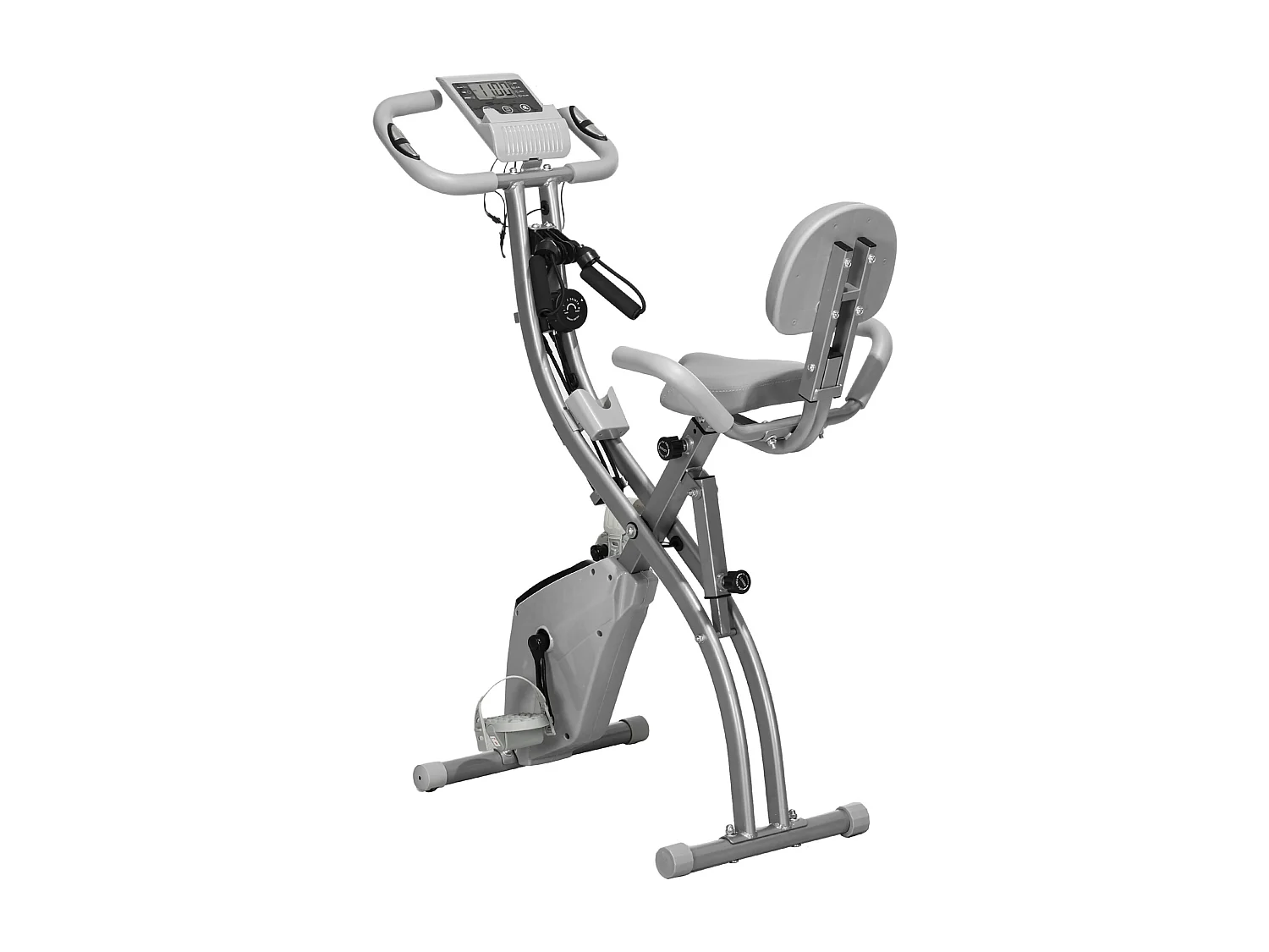 Vélo d'appartement pliable 2-en-1 avec écran LCD, résistance magnétique 8 niveaux, acier, gris (105x48x118 cm)