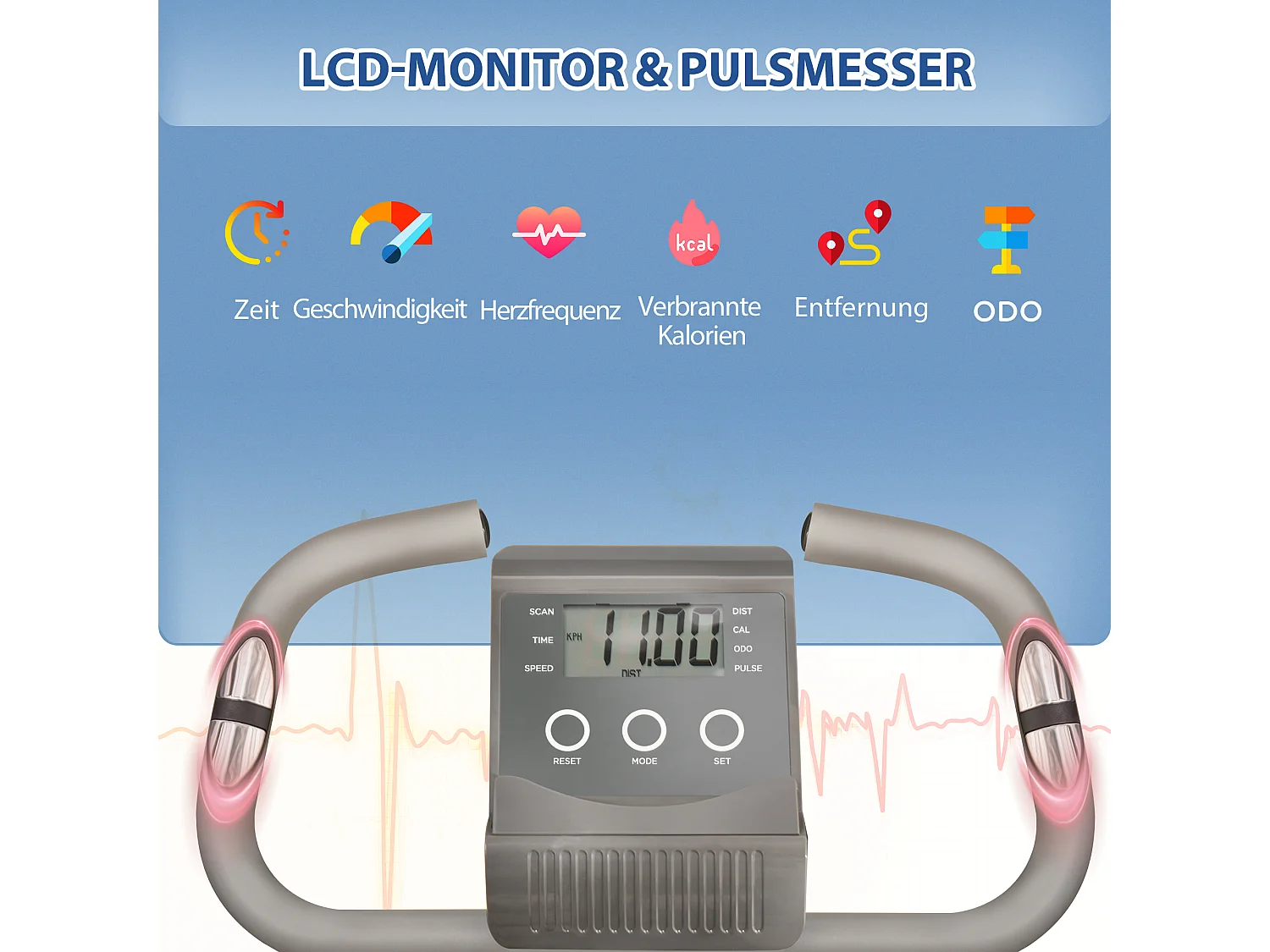 Vélo d'appartement pliable 2-en-1 avec écran LCD, résistance magnétique 8 niveaux, acier, gris (105x48x118 cm)
