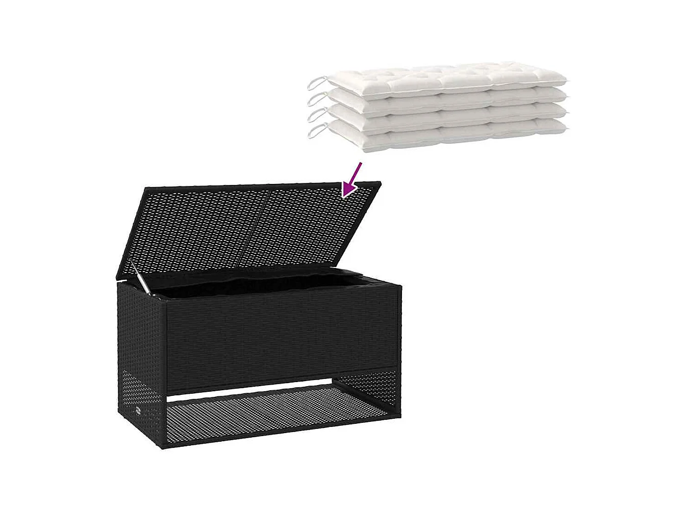 Coffre à coussins d'extérieur noir 100x55x55,5cm résine tressée