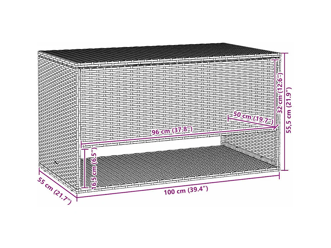 Coffre à coussins d'extérieur noir 100x55x55,5cm résine tressée