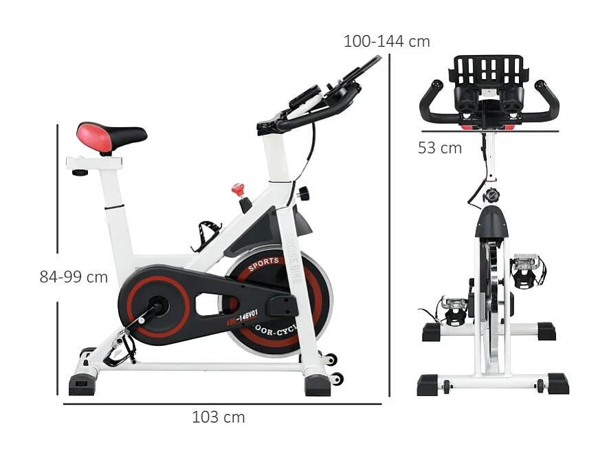 Hometrainer met verstelbare weerstand, ABS, wit/zwart, vliegwiel 8 kg (103x53x114cm)