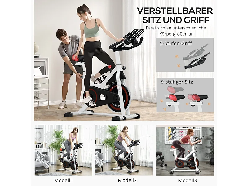Hometrainer met verstelbare weerstand, ABS, wit/zwart, vliegwiel 8 kg (103x53x114cm)