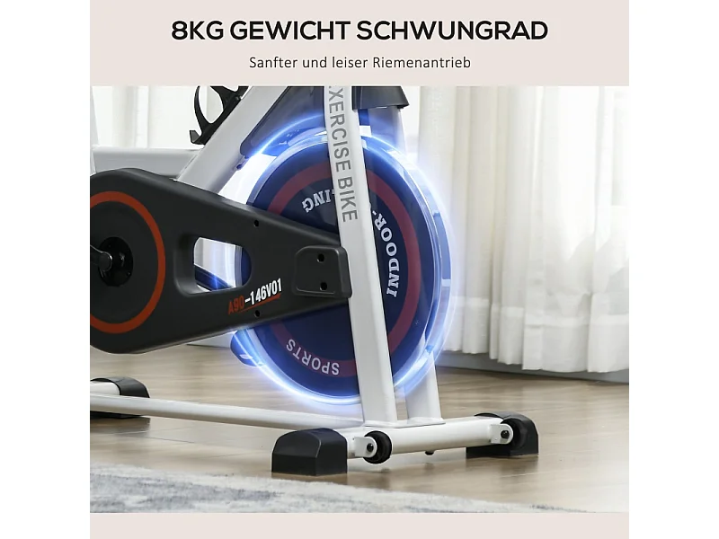 Hometrainer met verstelbare weerstand, ABS, wit/zwart, vliegwiel 8 kg (103x53x114cm)