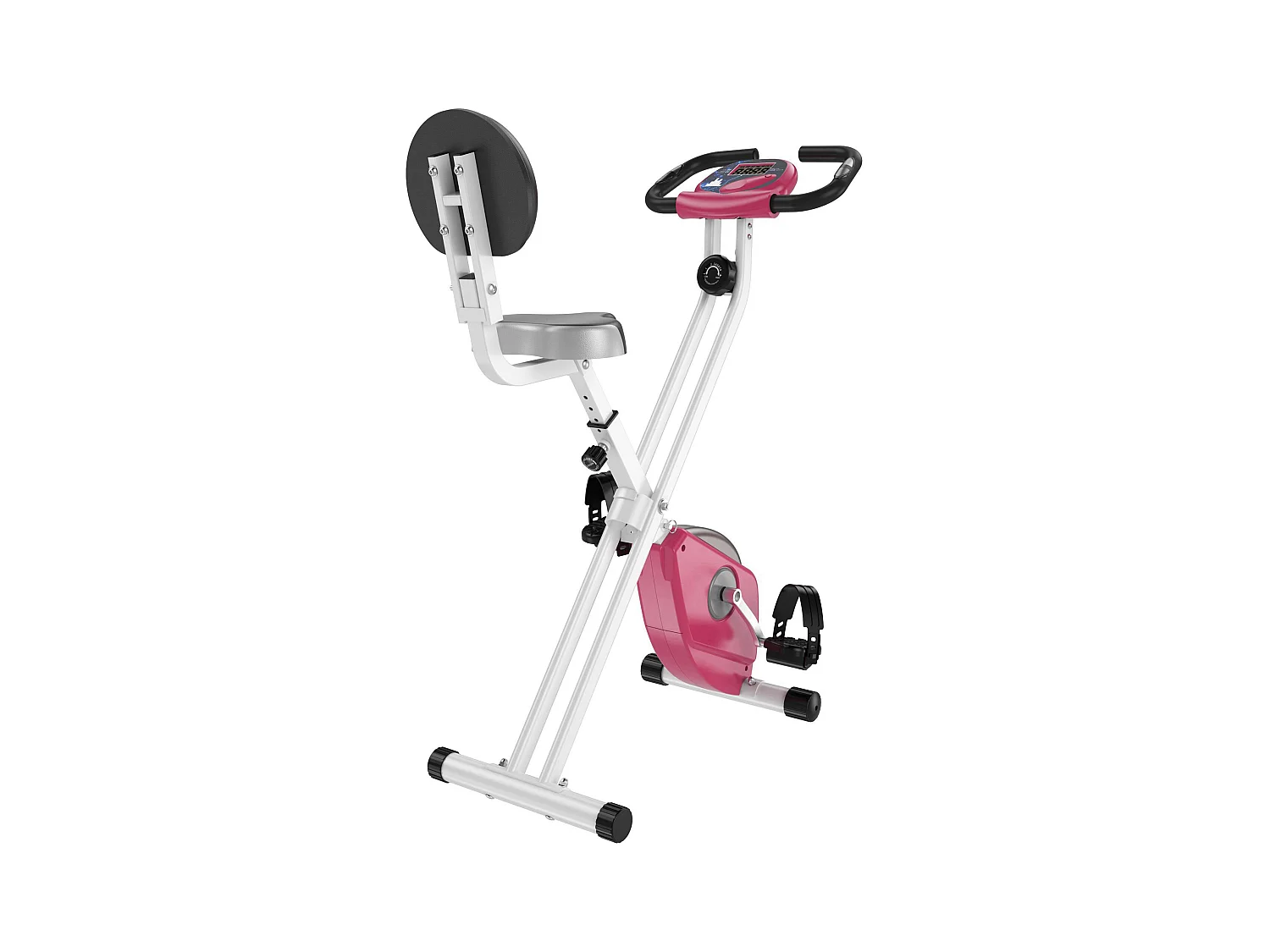 Vélo d'appartement pliable avec résistance magnétique 8 niveaux, réglable en hauteur, acier, rose et blanc (43x97x109 cm)