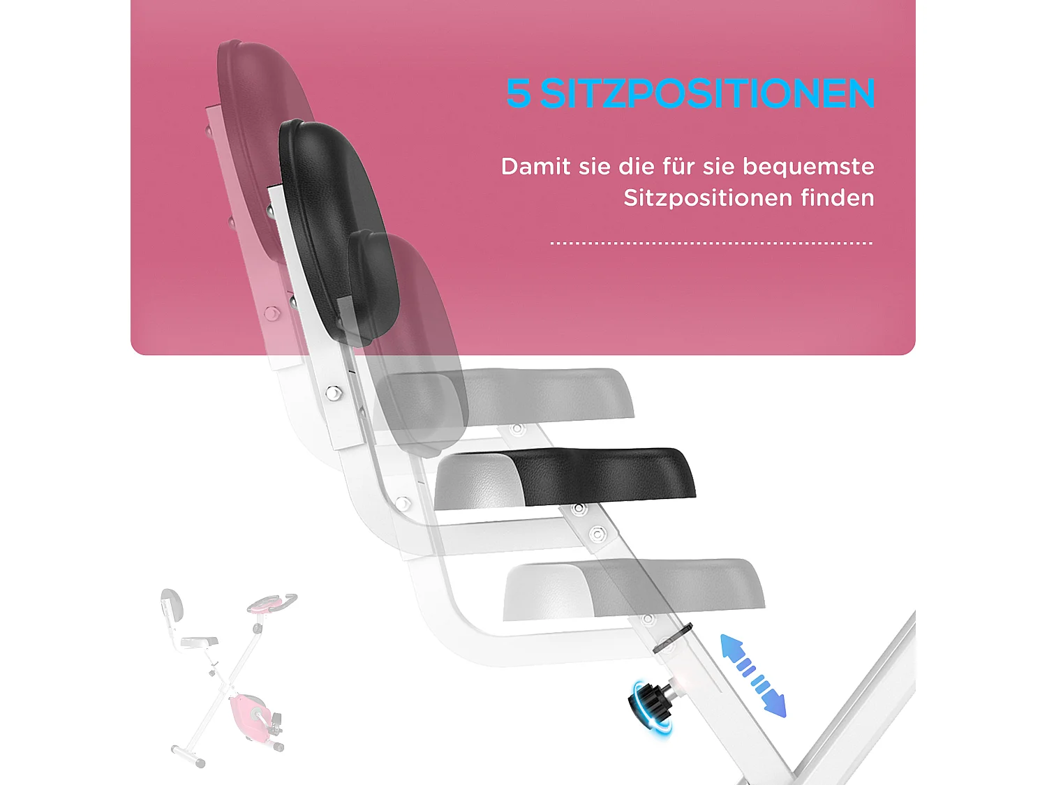 Vélo d'appartement pliable avec résistance magnétique 8 niveaux, réglable en hauteur, acier, rose et blanc (43x97x109 cm)