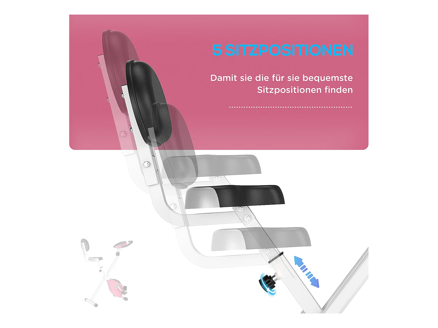 Vélo d'appartement pliable avec résistance magnétique 8 niveaux, réglable en hauteur, acier, rose et blanc (43x97x109 cm)