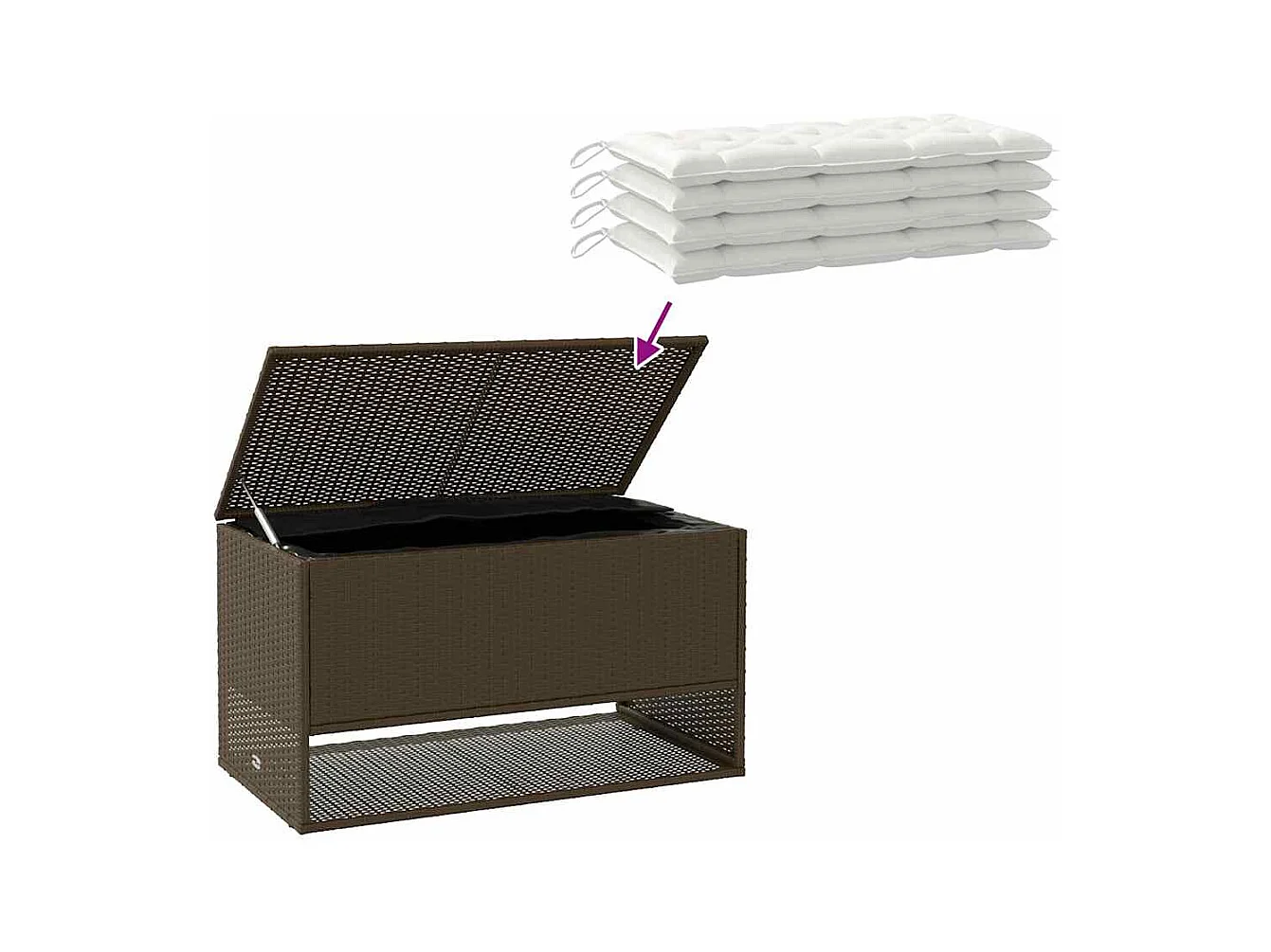 Coffre à coussins d'extérieur marron 100x55x55,5 cm polyrotin