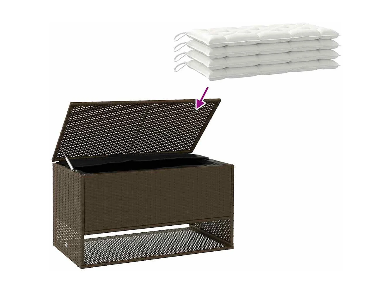 Coffre à coussins d'extérieur marron 100x55x55,5 cm polyrotin