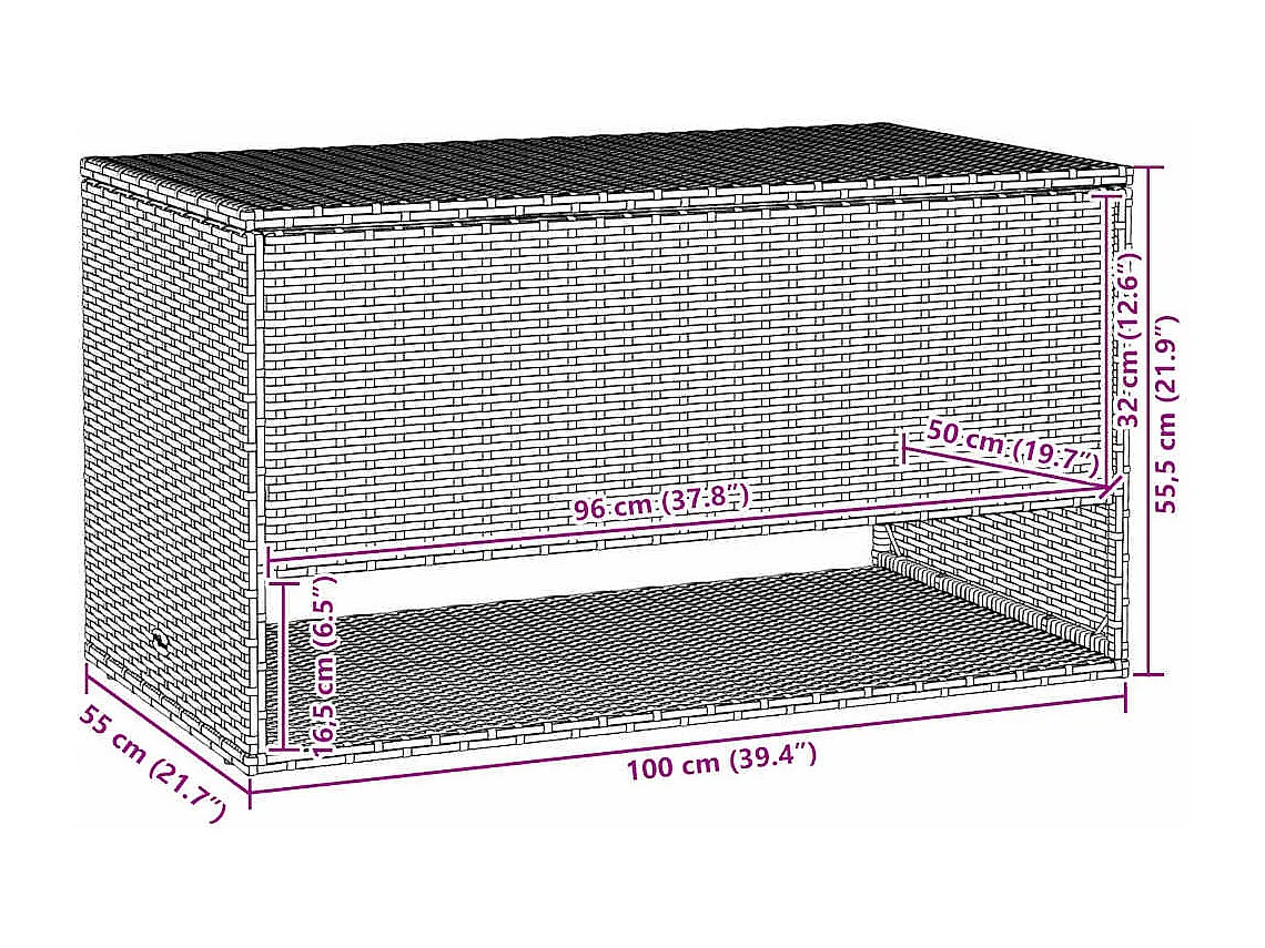 Coffre à coussins d'extérieur marron 100x55x55,5 cm polyrotin