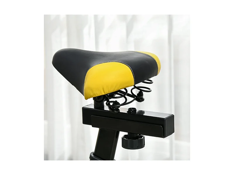 Vélo d'appartement avec siège et résistance réglables, capteur de fréquence cardiaque, ABS, jaune (118x50x115 cm)