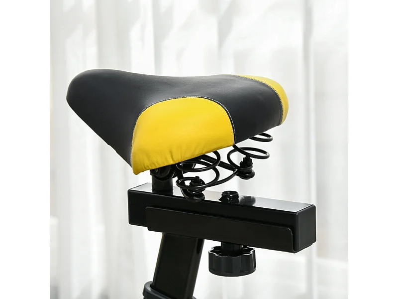 Vélo d'appartement avec siège et résistance réglables, capteur de fréquence cardiaque, ABS, jaune (118x50x115 cm)