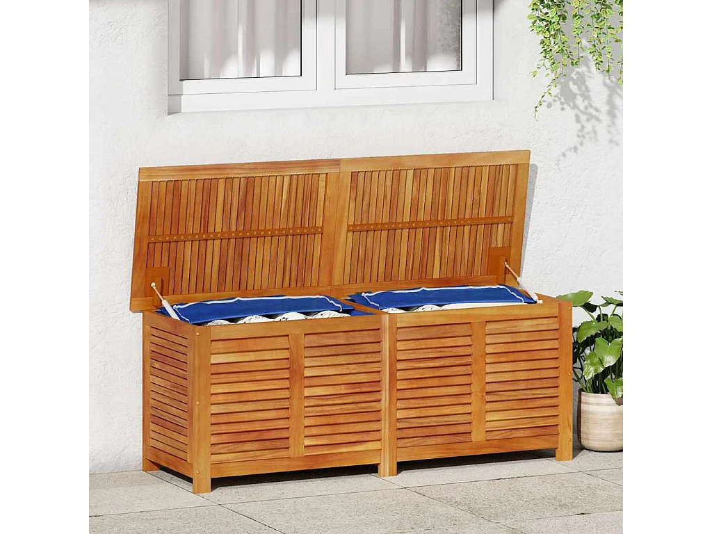 Caja de almacenamiento para jardín con contraventanas de madera de acacia de 150 x 50 x 56 cm.
