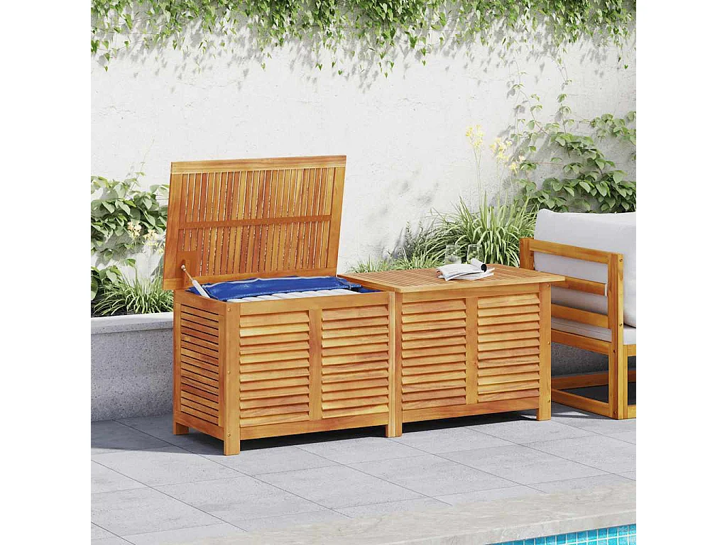 Caja de almacenamiento para jardín con contraventanas de madera de acacia de 150 x 50 x 56 cm.