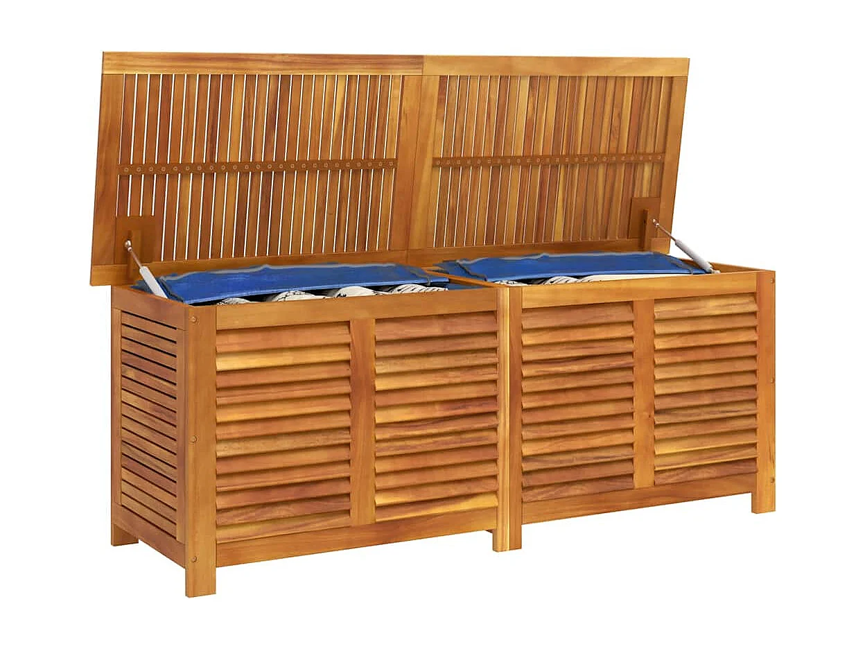 Caja de almacenamiento para jardín con contraventanas de madera de acacia de 150 x 50 x 56 cm.