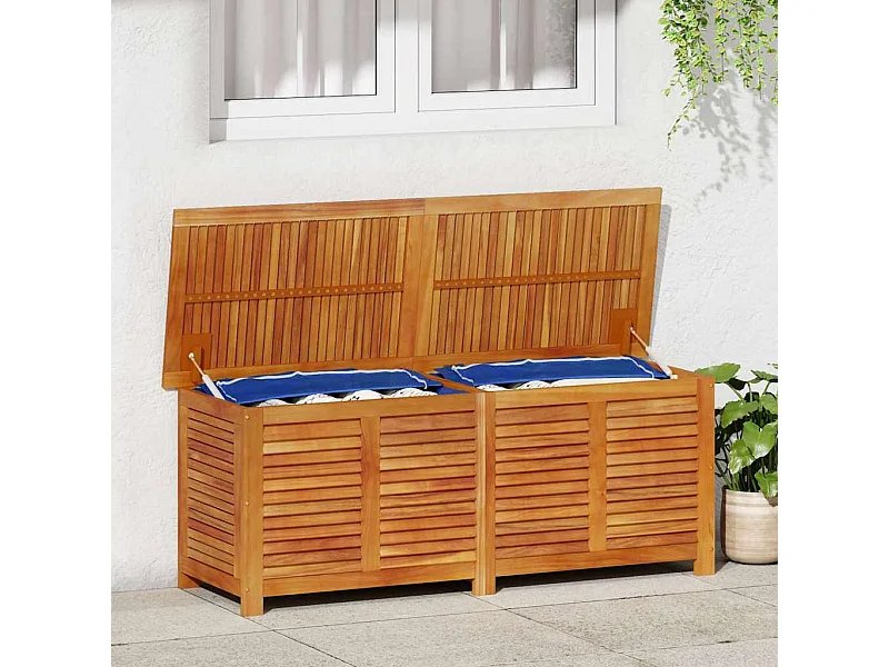 Caja de almacenamiento para jardín con contraventanas de madera de acacia de 150 x 50 x 56 cm.