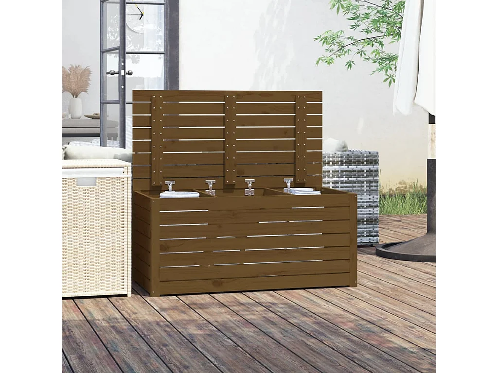 Caja de jardín marrón miel 101x50,5x46,5 cm madera maciza de pino