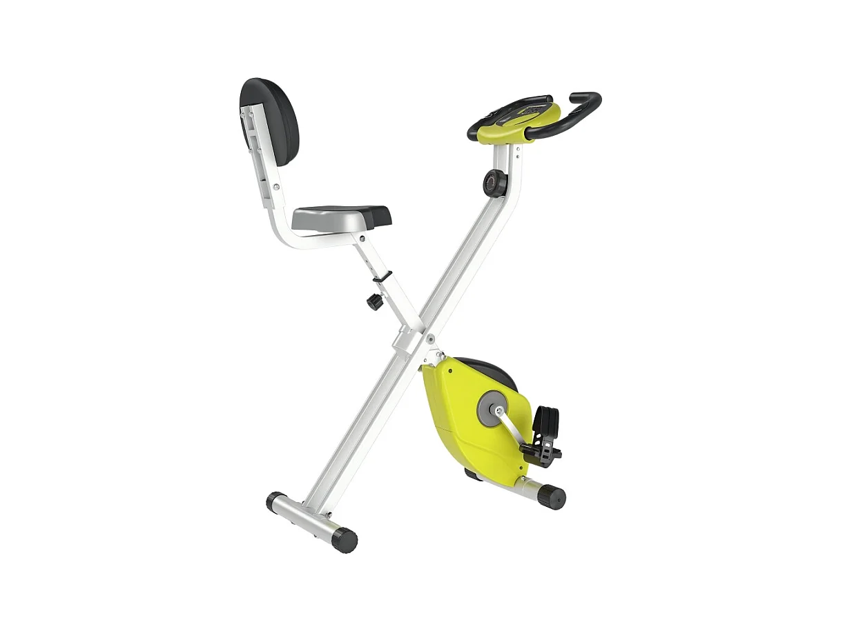 Vélo d'appartement pliable avec résistance magnétique 8 niveaux, réglable en hauteur, acier, jaune et blanc (43x97x109 cm)
