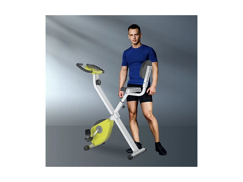 Vélo d'appartement pliable avec résistance magnétique 8 niveaux, réglable en hauteur, acier, jaune et blanc (43x97x109 cm)