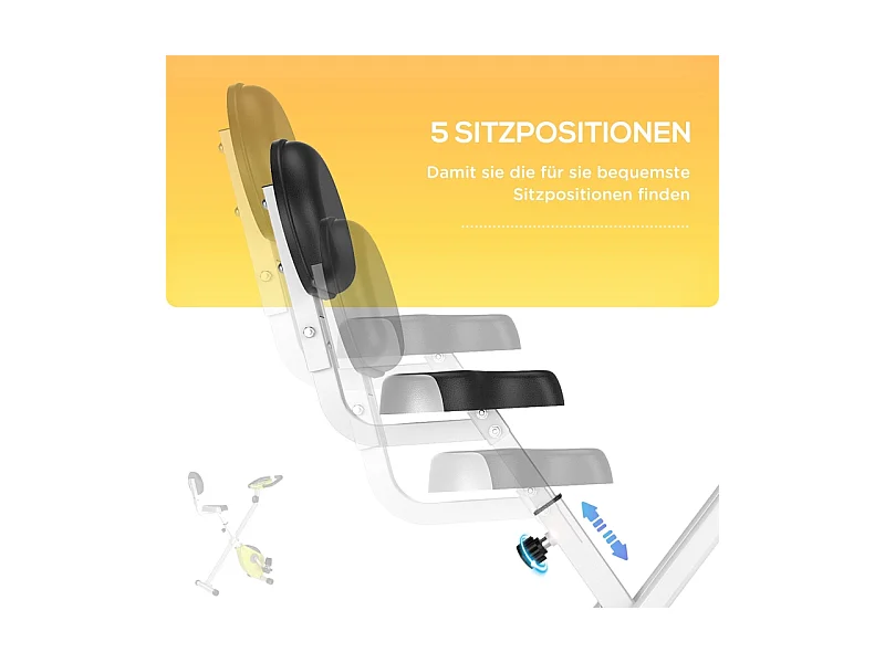 Vélo d'appartement pliable avec résistance magnétique 8 niveaux, réglable en hauteur, acier, jaune et blanc (43x97x109 cm)