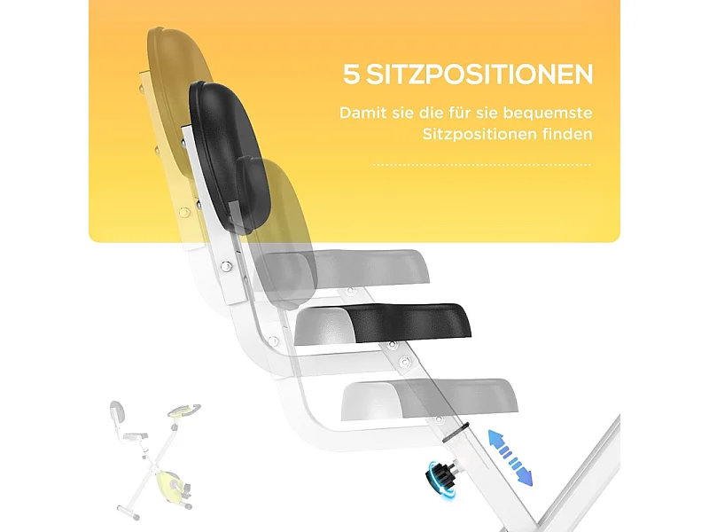 Vélo d'appartement pliable avec résistance magnétique 8 niveaux, réglable en hauteur, acier, jaune et blanc (43x97x109 cm)