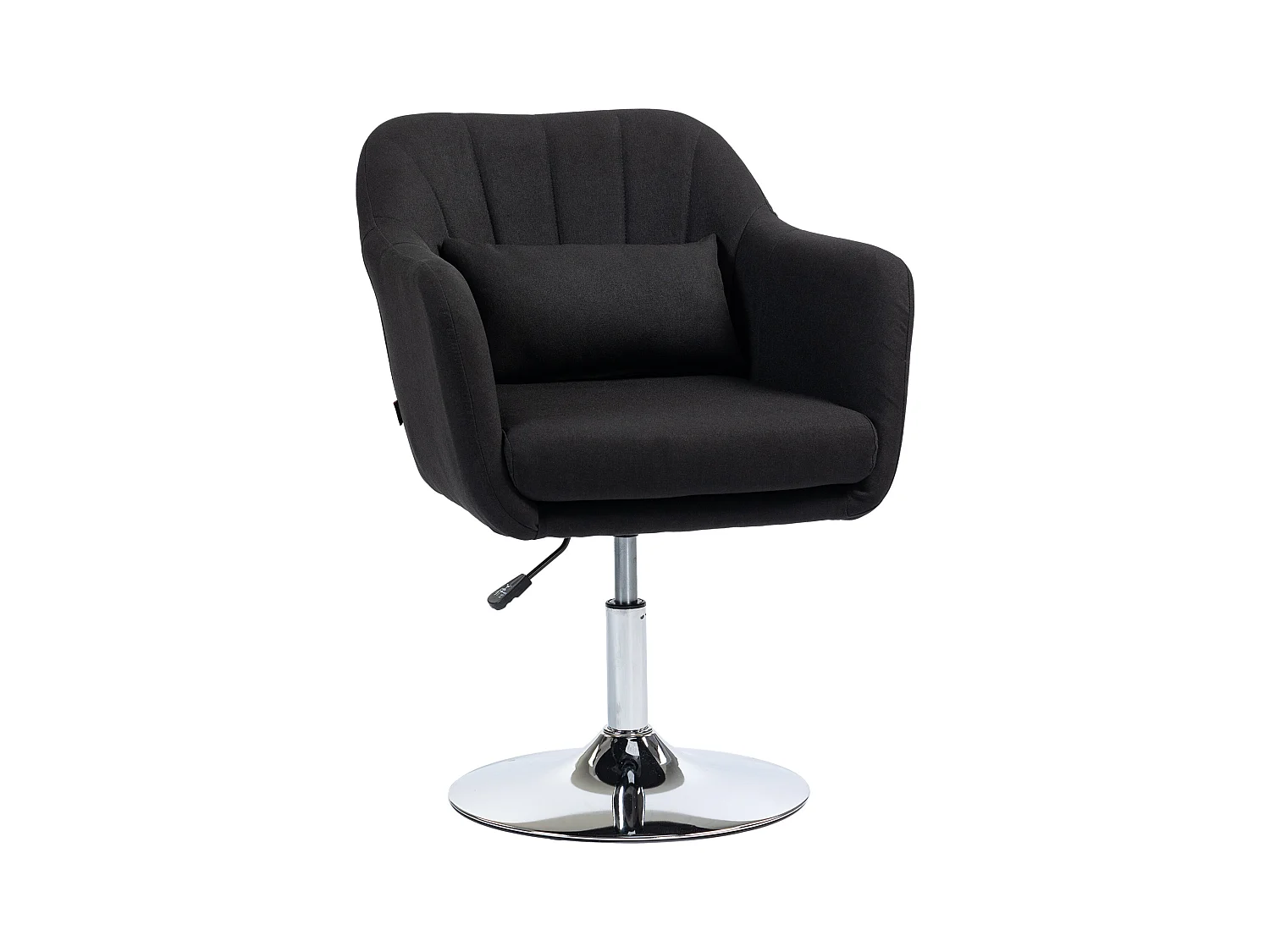 Fauteuil relax pivotant avec accoudoirs et coussin lombaire, polyester, noir, réglable en hauteur (60x60x91 cm)